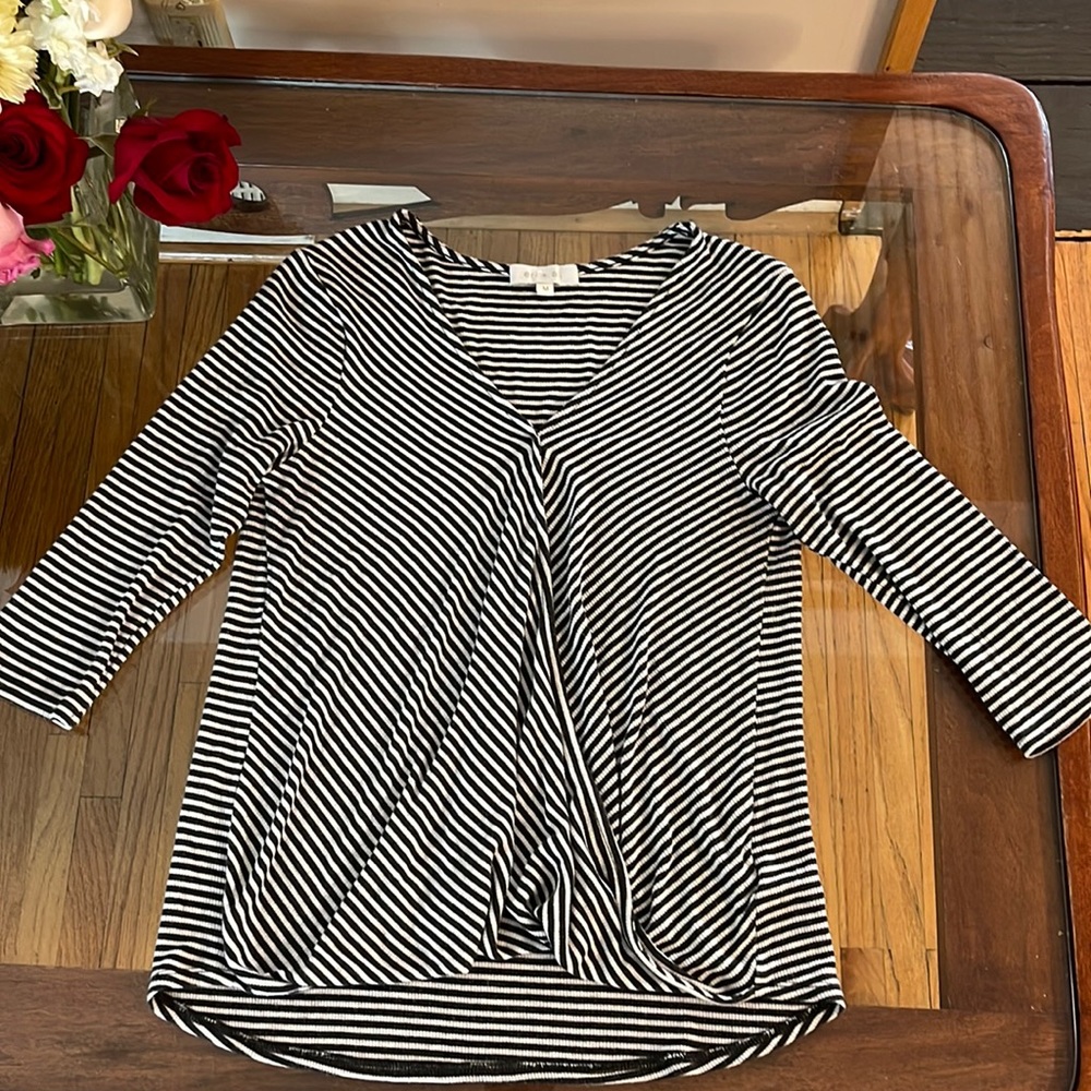 ANTHROPOLOGIE  Eri + Ali Ranier Black White Stripe Ribbed Wrap Top